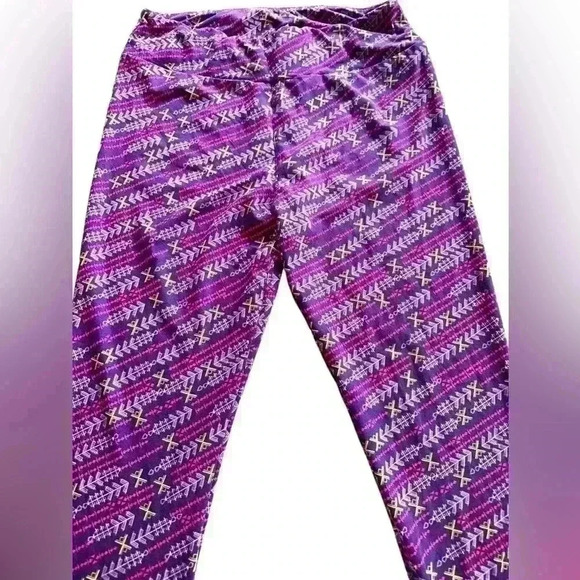 Lularoe TC purple leggings geometric pattern with pink, yellow, lavender. NWOT. - Picture 2 of 5